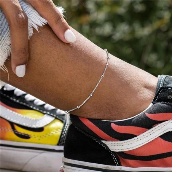 925 Sterling Silver Ankle Bracelet for Women, Simple Cuban Link/Figaro/Twisted - Picture 11 of 14